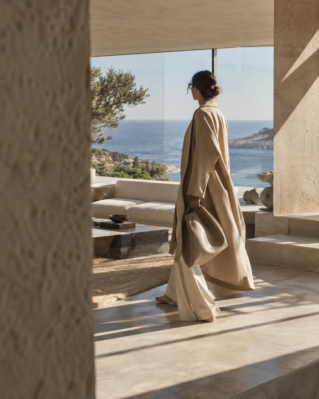 Fashion lifestyle scene photographed from a side perspective