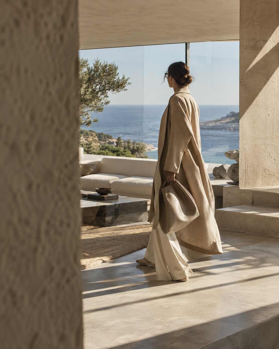 Fashion lifestyle scene photographed from a side perspective
