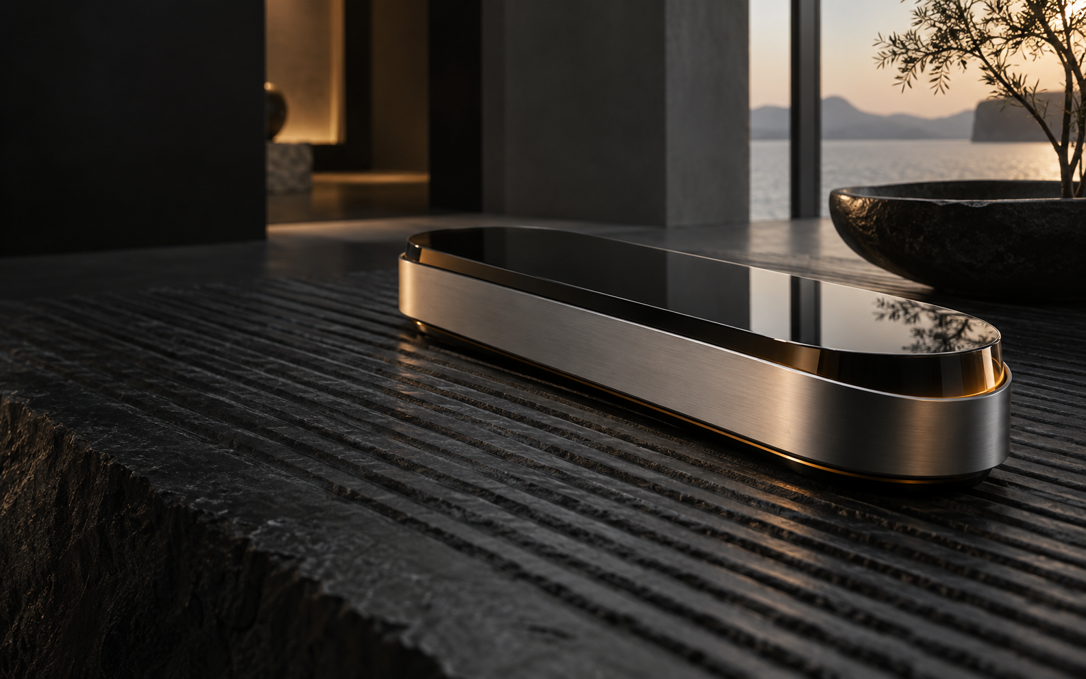 Low-angle dark metal and glass technology product