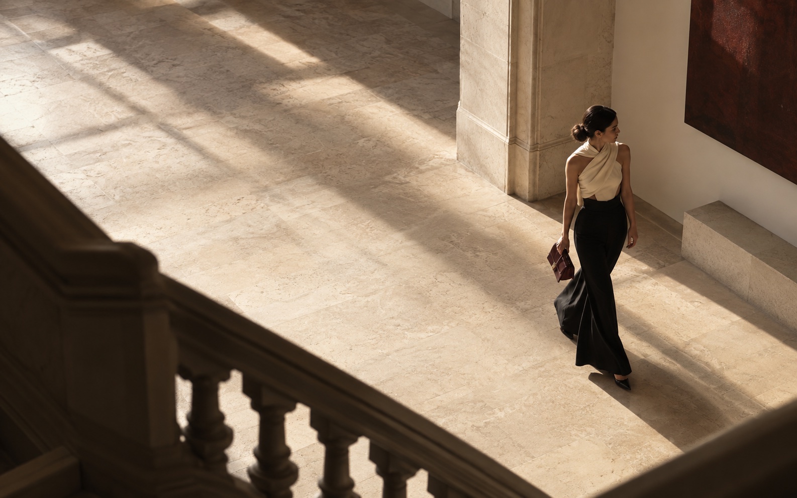 Lifestyle editorial with an adult model and portfolio accessory