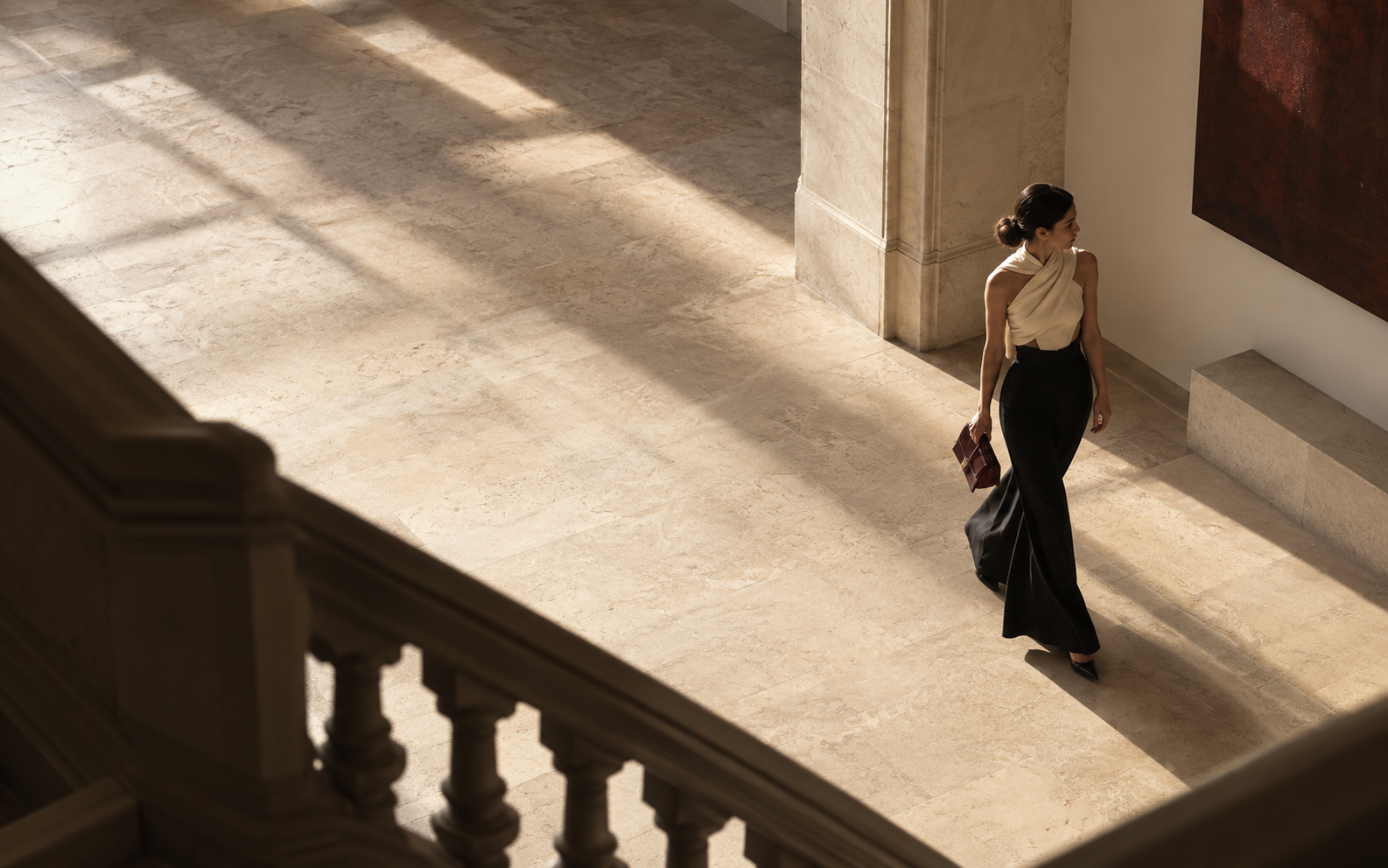 Lifestyle editorial with an adult model and portfolio accessory
