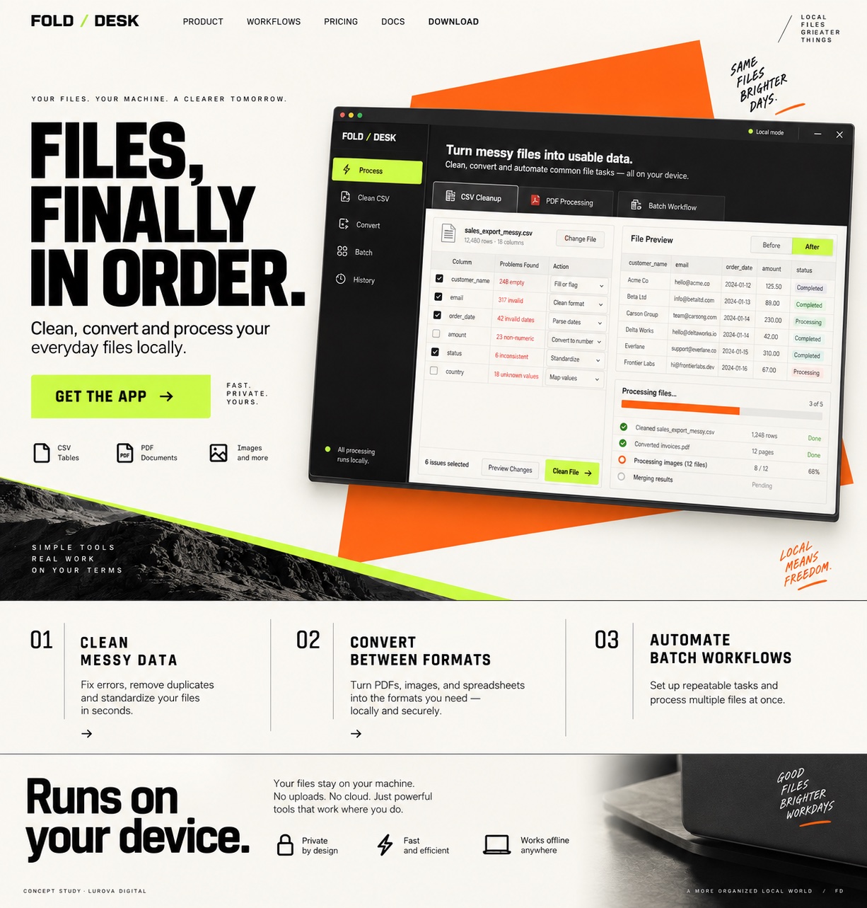 Fold Desk software utility website design